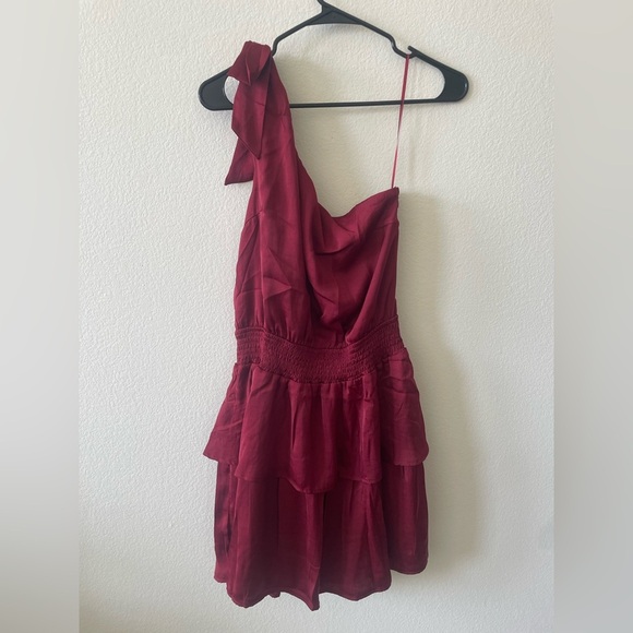 Avara ruby red one shoulder ruffled tank mini dress - Picture 1 of 3